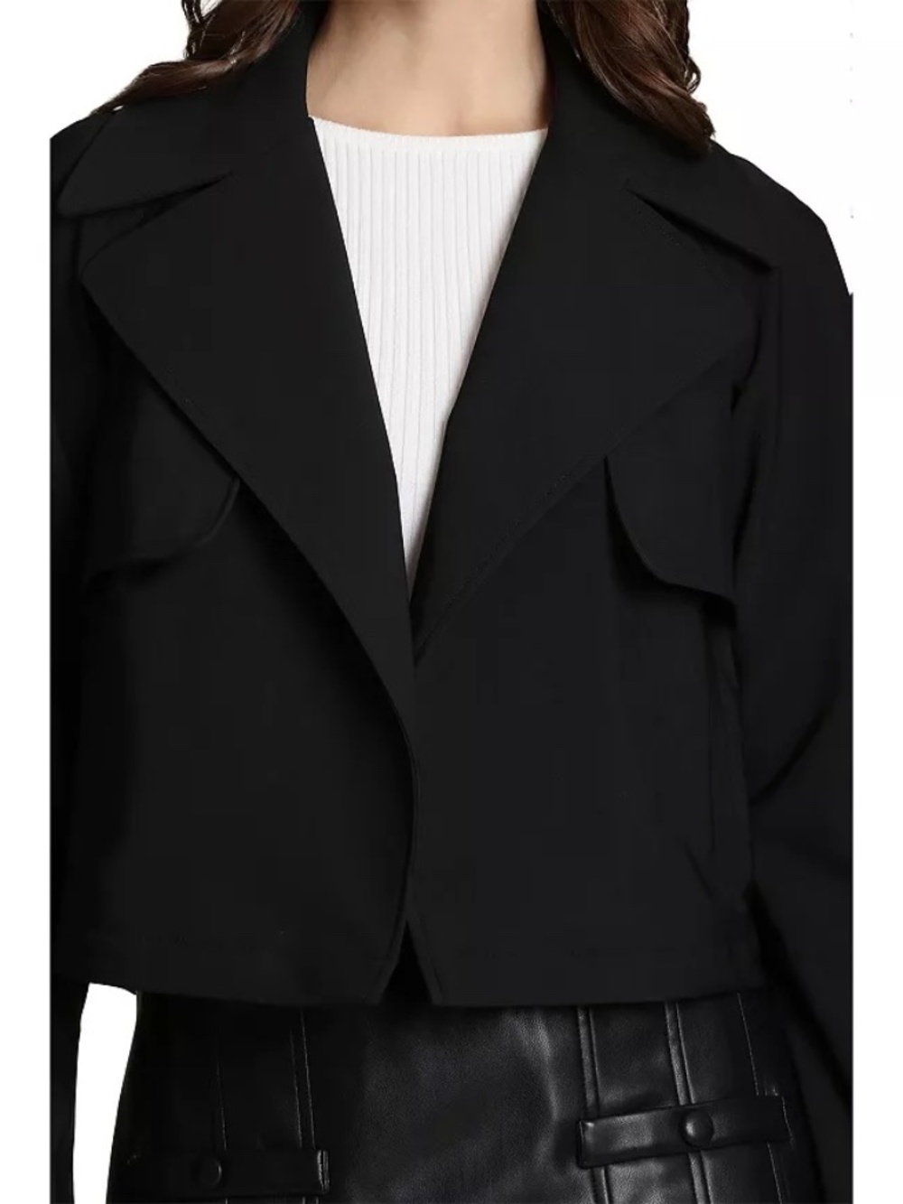 Bagatelle Collection Open Front Cropped Trench Coat L Black Cool Tech Nylon EC - Picture 4 of 4